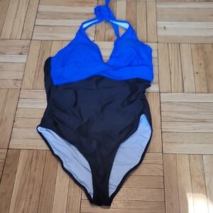 Amazon Blue and Black One-Piece Swimsuit